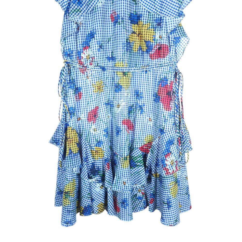 Pearl by Lela Rose Floral Gingham Dress 8 Blue White Ruffle Detail Cottagecore - Picture 5 of 15